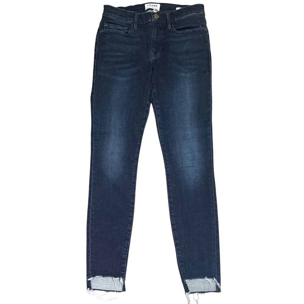 Frame Le Skinny de Jeanne Galvin Dark Wash Raw Hem Jeans LSJRS206 Womens 27